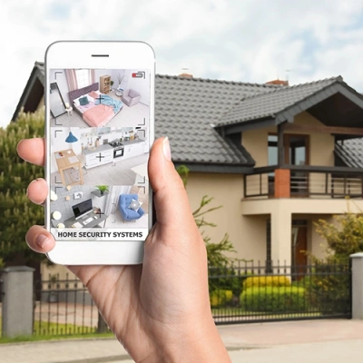 Lafayette vivint phone display of cctv live feed in front of a house